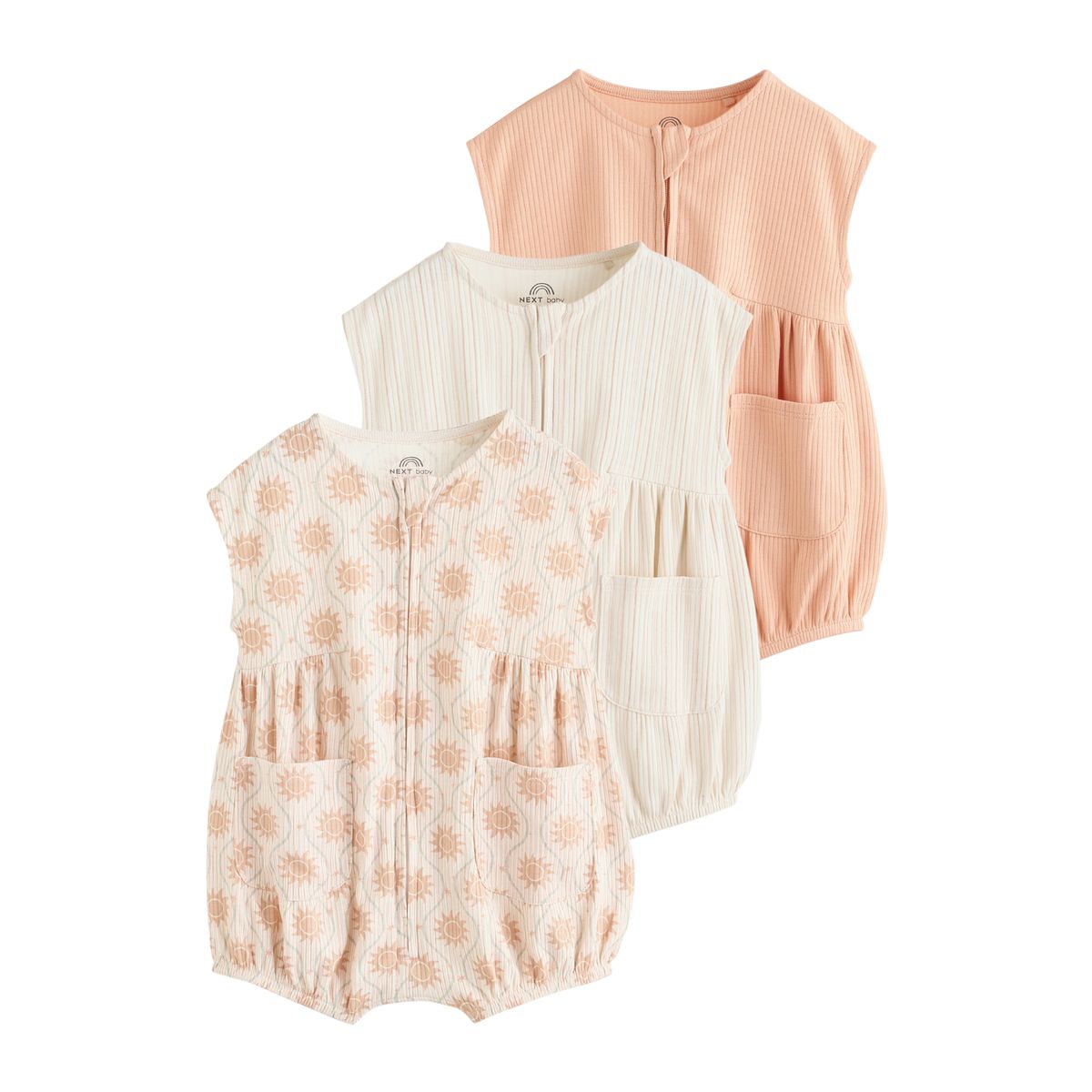 Barboteuse zippée bébé, lot de 3 motifs ton sur ton orange, NEXT