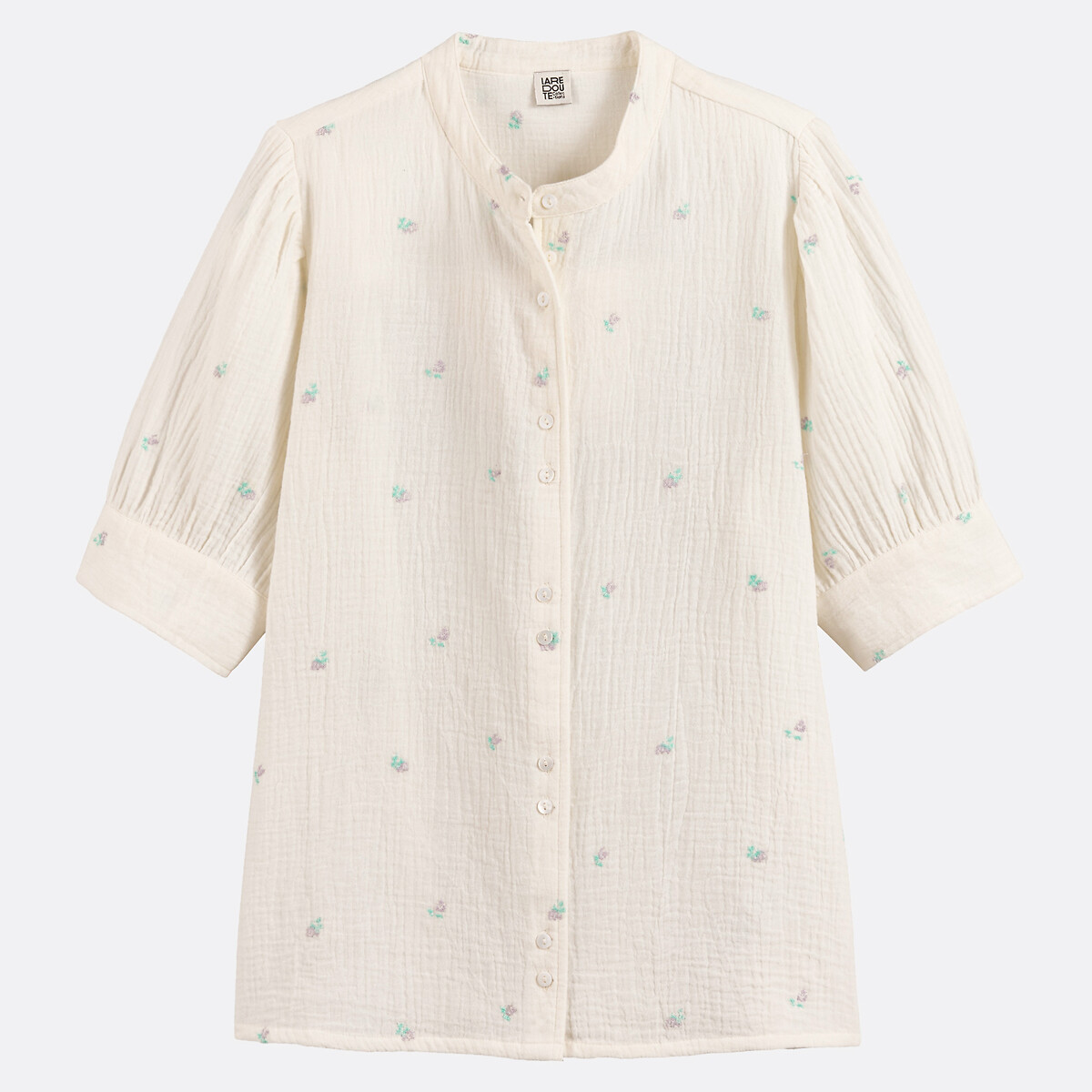 Blouse col rond à broderies florales manches 3/4 ivoire brodé, LA REDOUTE COLLECTIONS