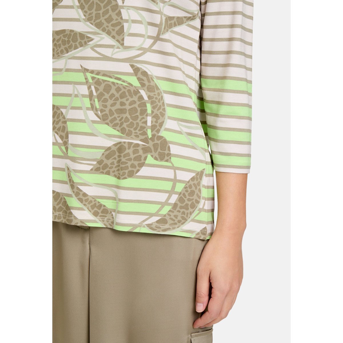 T-shirt à rainures à encolure bateau khaki/green, BETTY BARCLAY