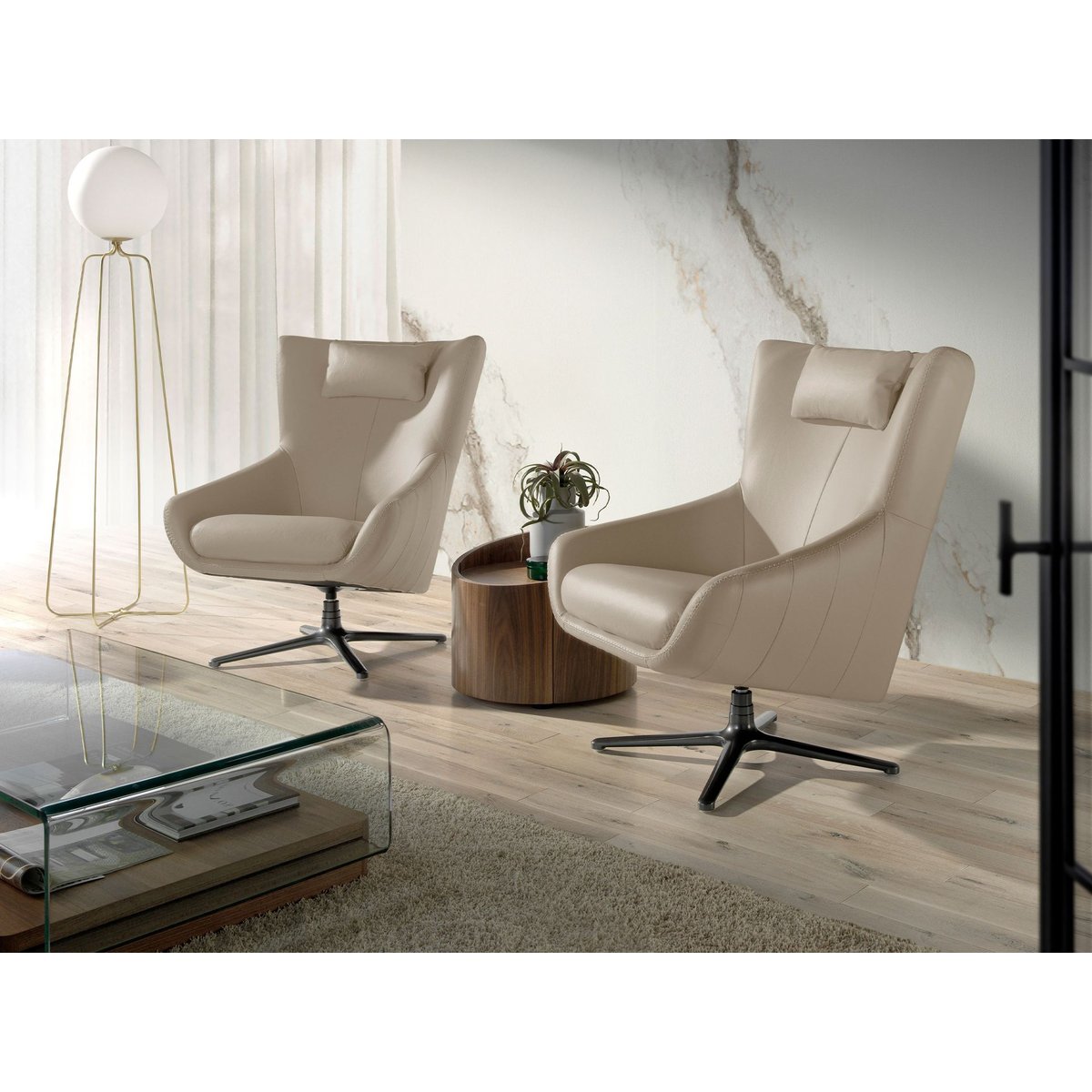 Fauteuil pivotant en cuir gris taupe gris taupe | gris anthracite, ANGEL CERDA