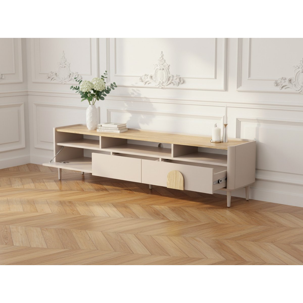 Meuble TV 200 cm , ENYRA beige, BOBOCHIC