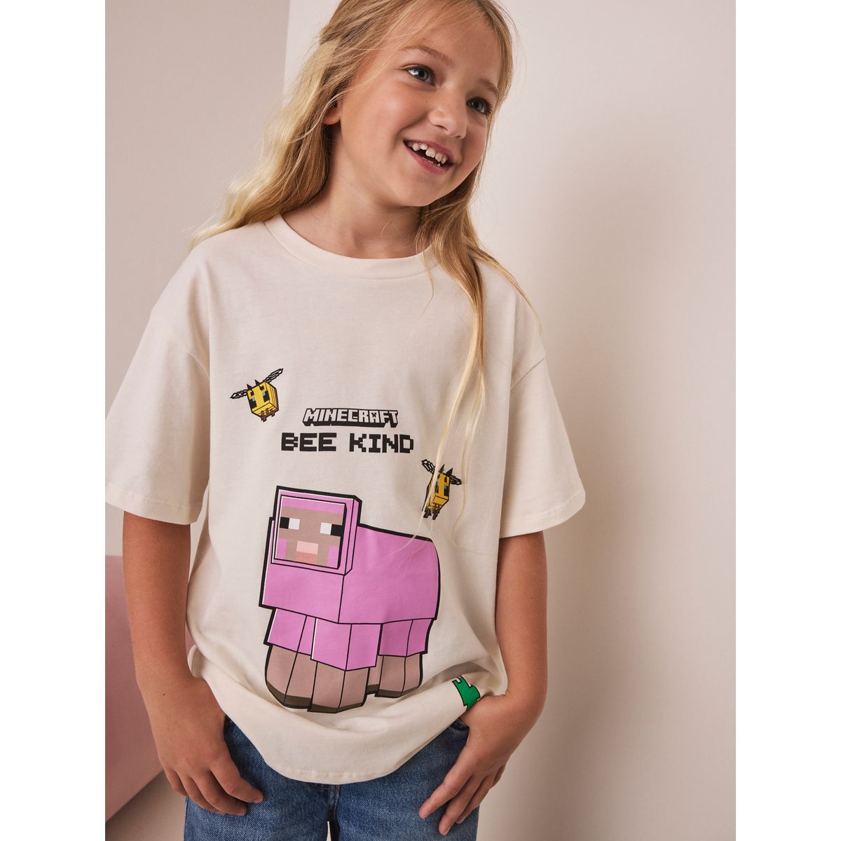 T-shirt oversize à motif minecraft écru, NEXT