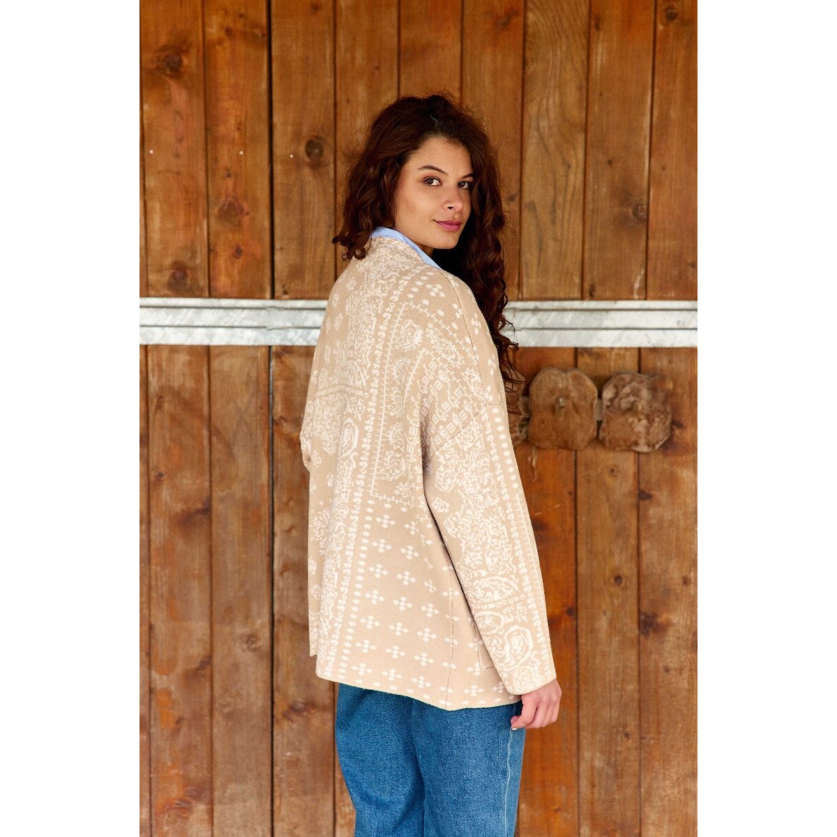 Damenstrickjacke MODENA mit Bandana-Print beige, LA PETITE ETOILE