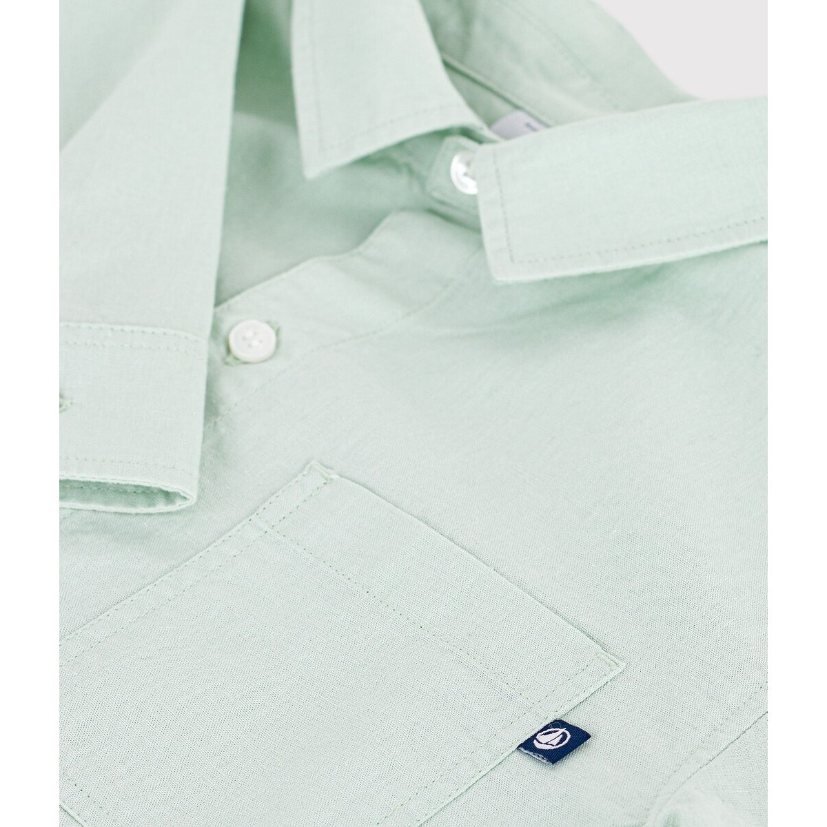 Chemise en coton, à manches longues vert, PETIT BATEAU