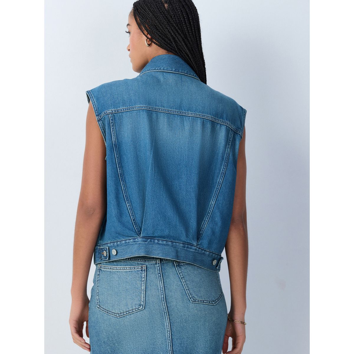 Veste en denim sans manches décontractée bleu moyen, NEXT