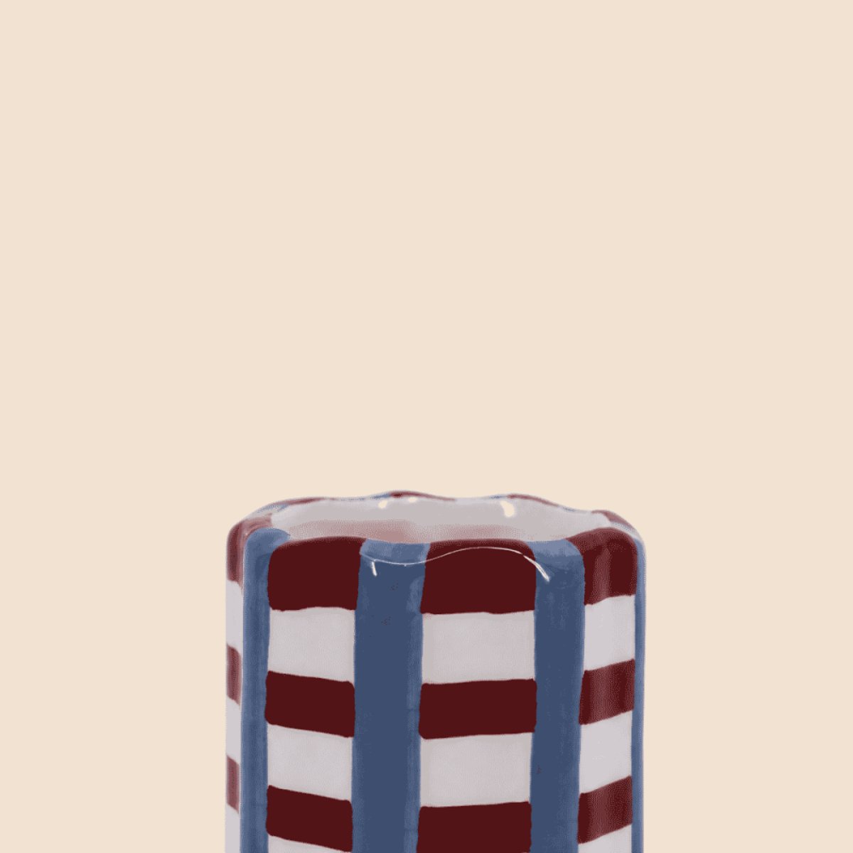 Bougie parfumée en céramique à damiers 8x9cm rouge, ORNAMI