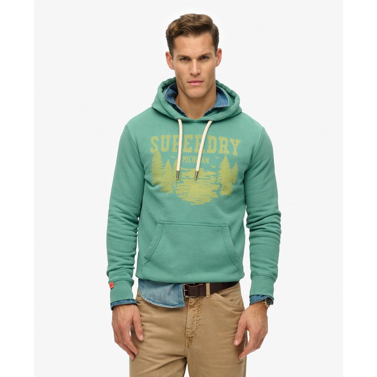 Sweat à capuche monochrome décontracté Lo-fi Outdoor vert galvanisé, SUPERDRY