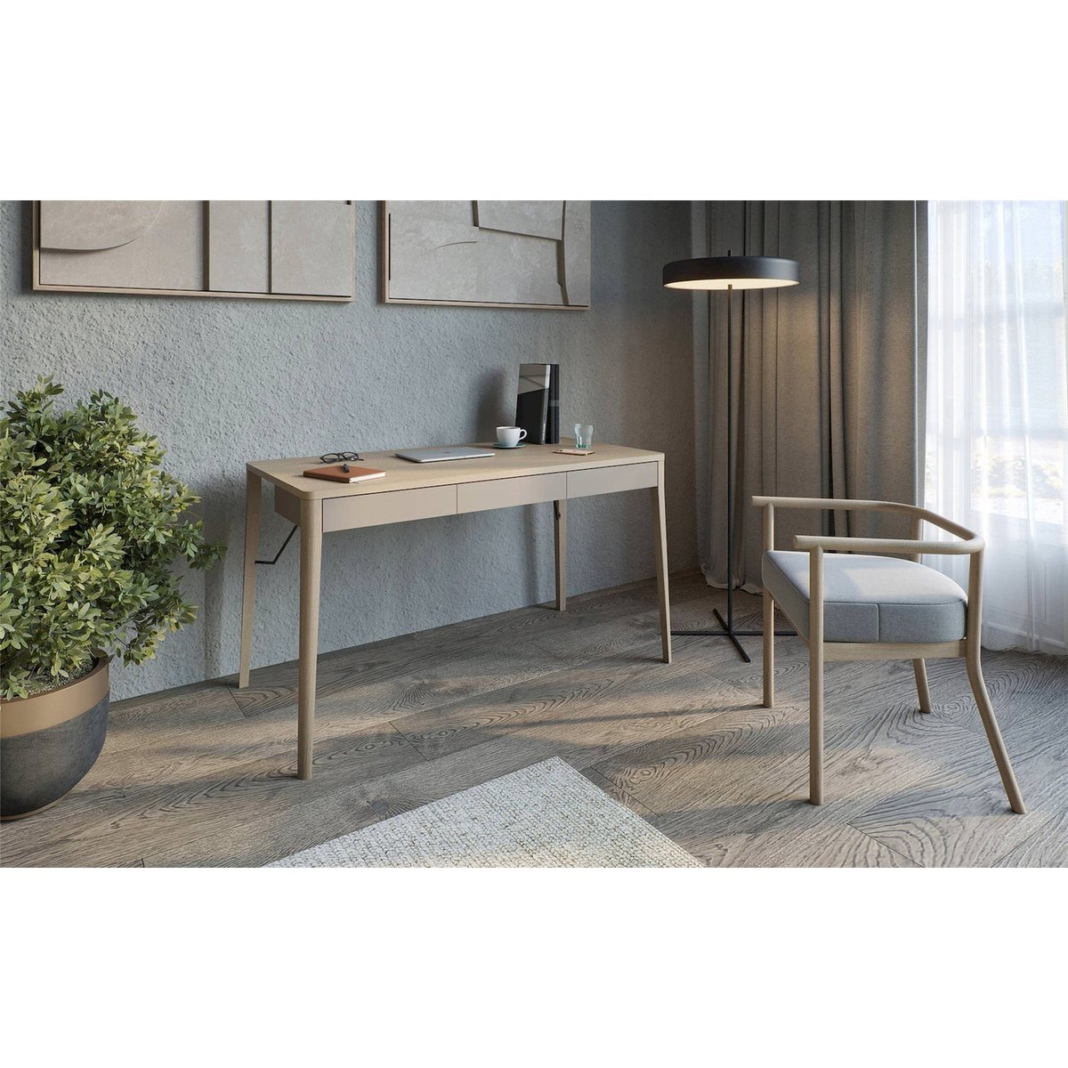 Bureau bois MATCH 3 tiroirs bois clair et beige, RECOLLECTION