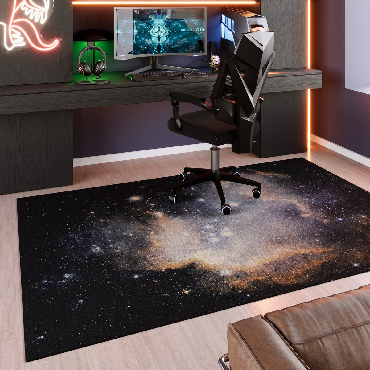 Tapis gamer galaxie design , Galactic Glow noir-multicolore, WECON HOME