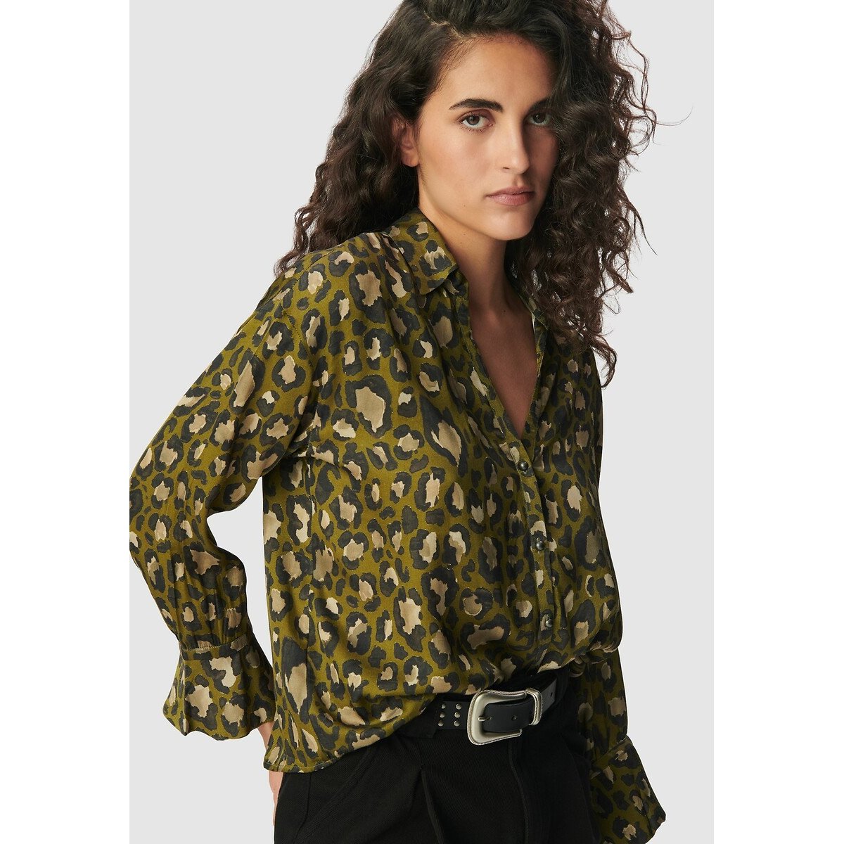 Graphic Leopard Print Shirt dark khaki, IKKS