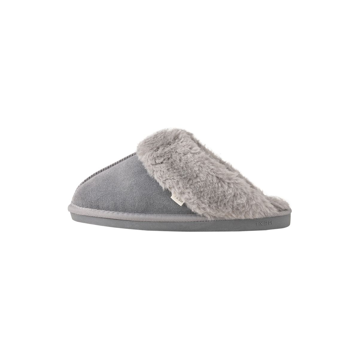 Chaussons mules en daim à imitation fourrure gris, NEXT