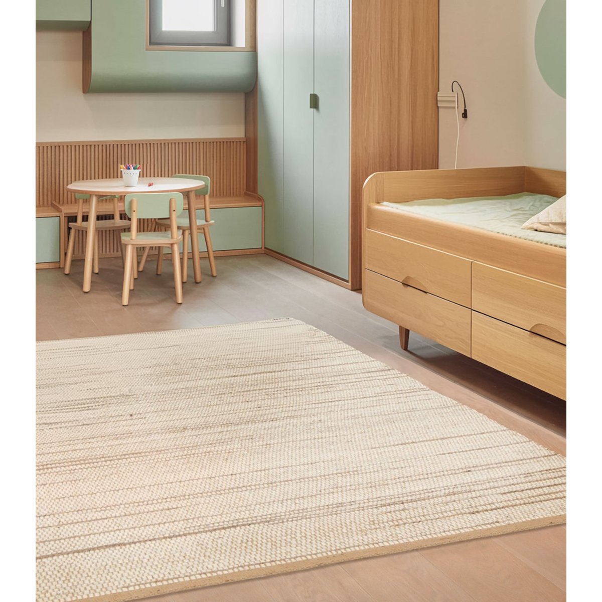 Tapis fait main en laine de nouvelle Zelande et jute MARIUS beige sable, AFK LIVING