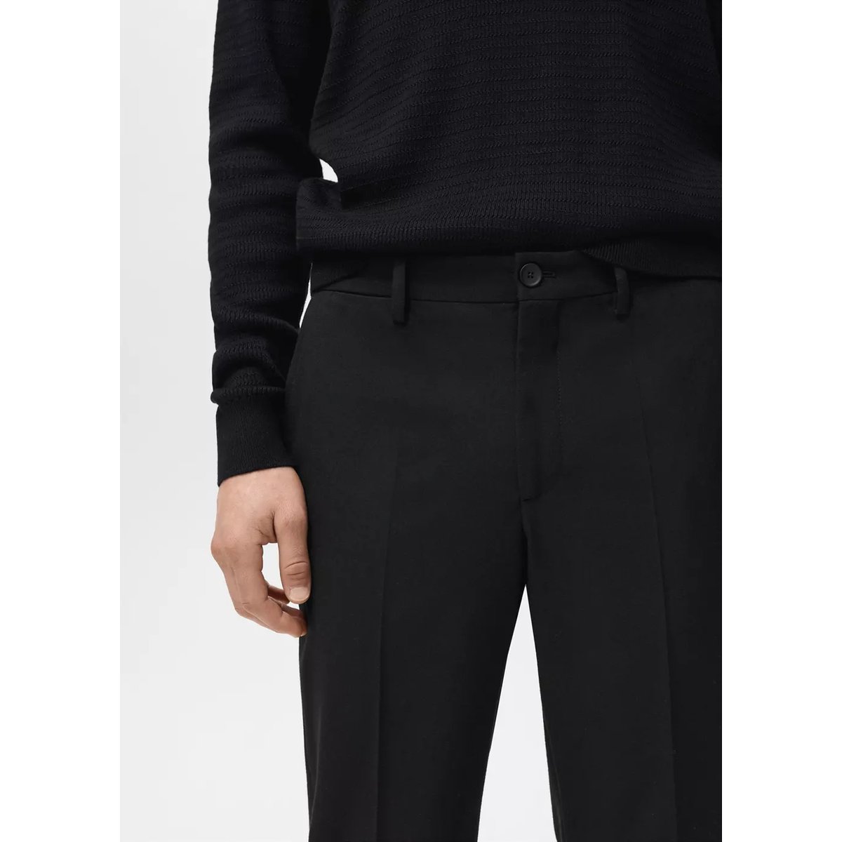 Pantalon flanelle regular-fit noir, MANGO MAN