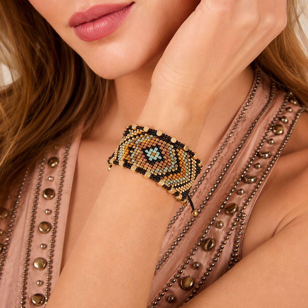 Bracelet réglable perles tissées SHAMI noir, HIPANEMA
