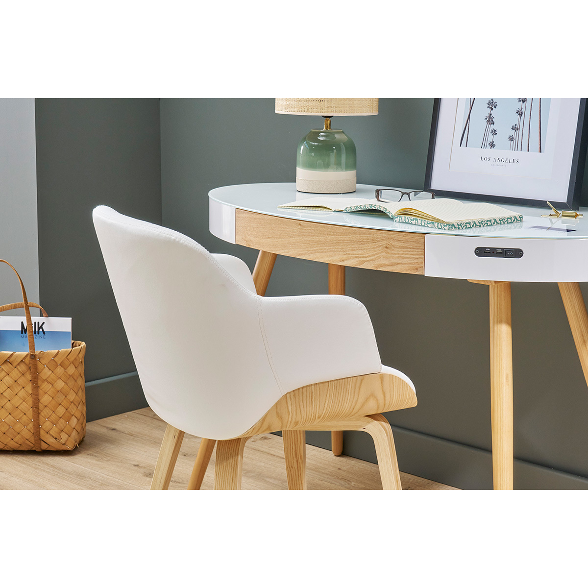 Chaise design LUCIEN bois clair / blanc, MILIBOO