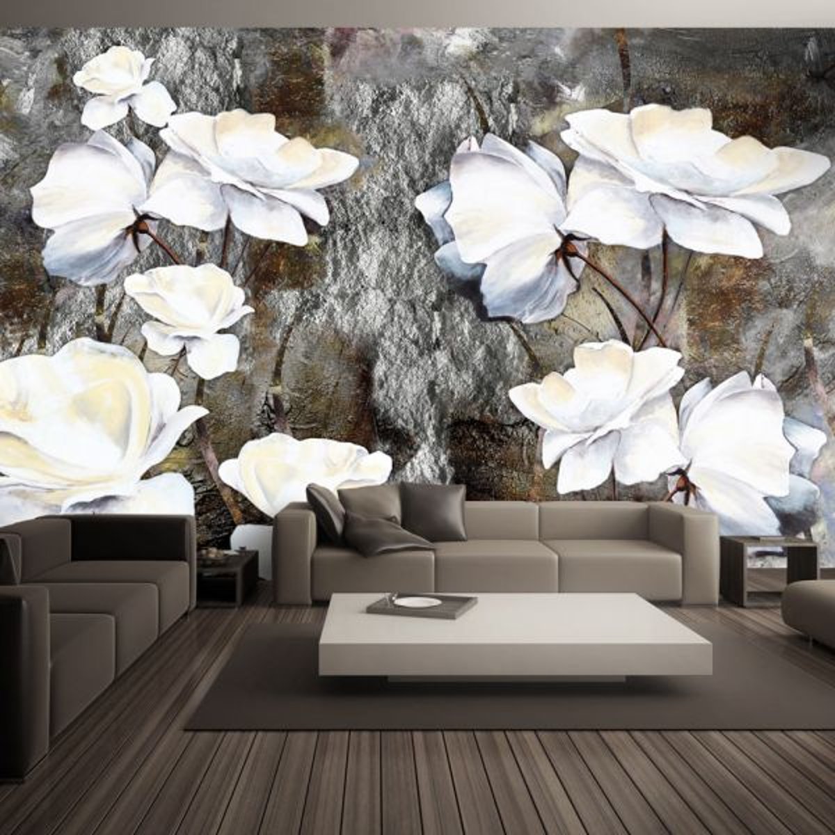 Papier peint intissé panoramique Fleurs Sign of sympathy gris / argent, EDEN