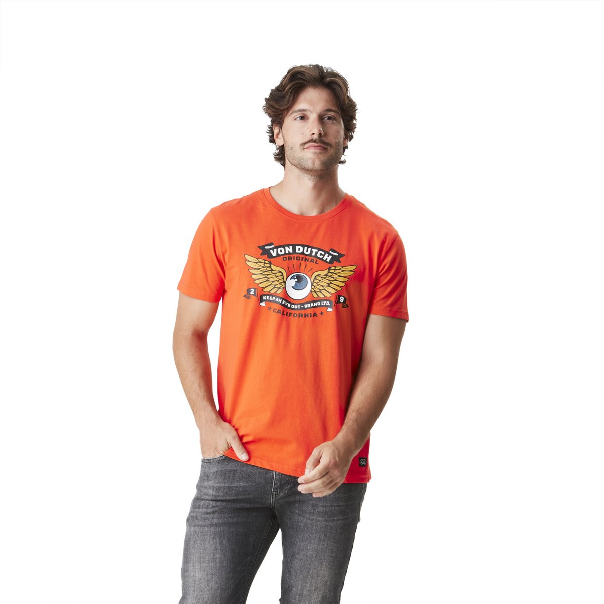 Tee Shirt en coton WINGS orange/noir/jaune, VON DUTCH