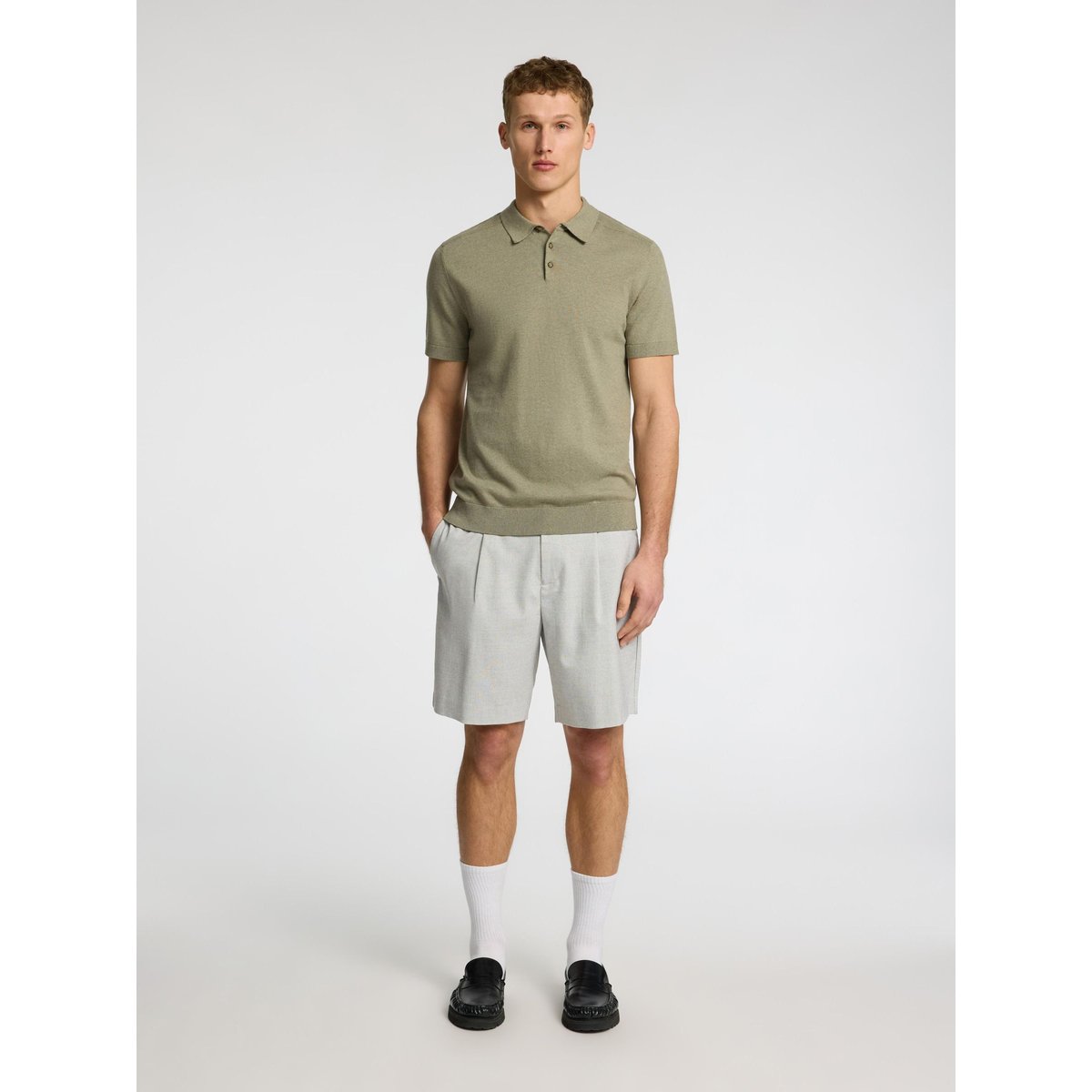 Short gris - light grey melange, SELECTED