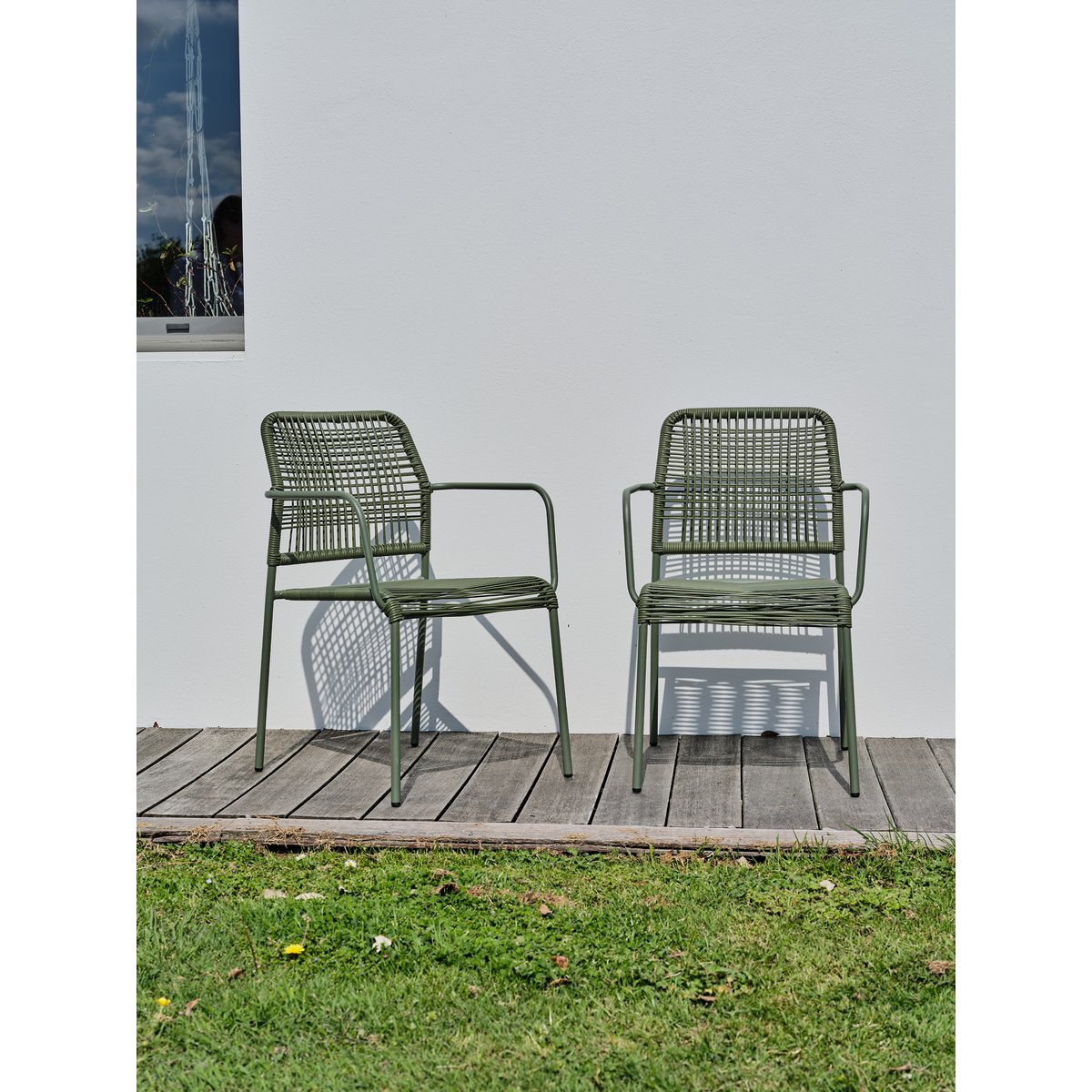 Lot de 2 fauteuils de jardin en corde et acier MARCEAU vert olive, CITY GARDEN