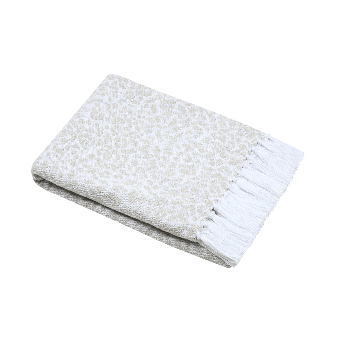 Plaid en coton à motif léopard tissé et franges naturel, LOVELY CASA