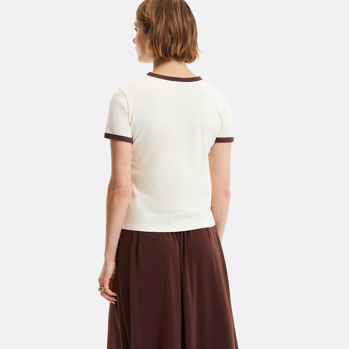 Short Sleeve Crew Neck T-Shirt with Contrasting Trim ecru , LA REDOUTE COLLECTIONS
