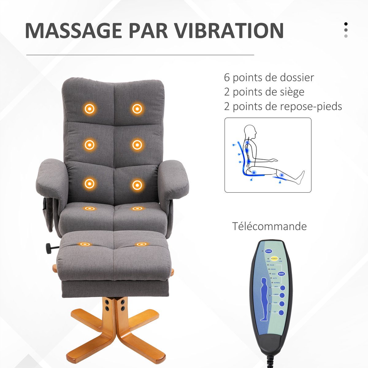 Ensemble fauteuil de massage inclinable avec gris foncé, HOMCOM