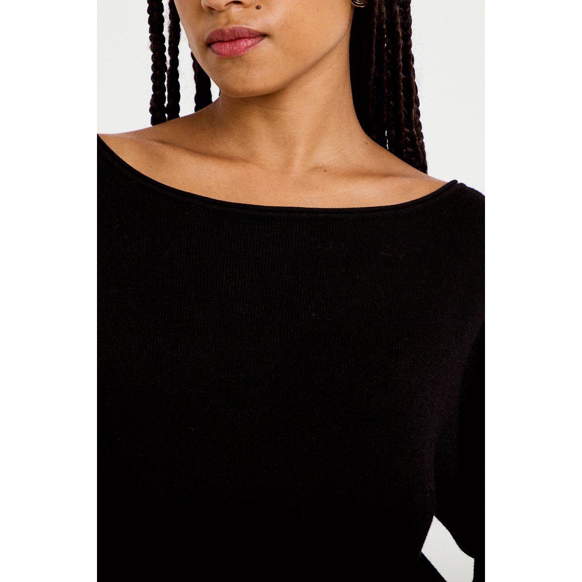 Pull oversize col bateau manches longues noir, CACHE CACHE