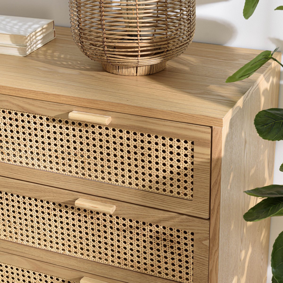 Commode 3 tiroirs bois clair et cannage ALGA bois naturel, PIER IMPORT