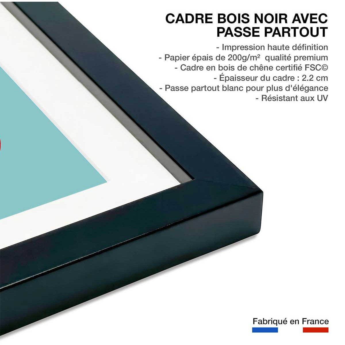 Affiche enfant c'est l'heure de la sieste affiche + cadre en bois - noir, HEXOA