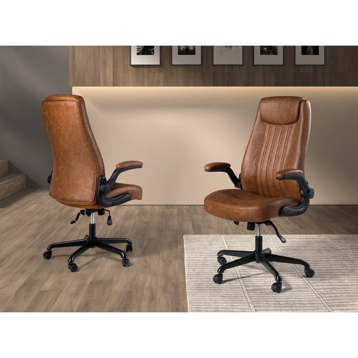 Fauteuil de bureau pivotant en similicuir marron | noir, ANGEL CERDA