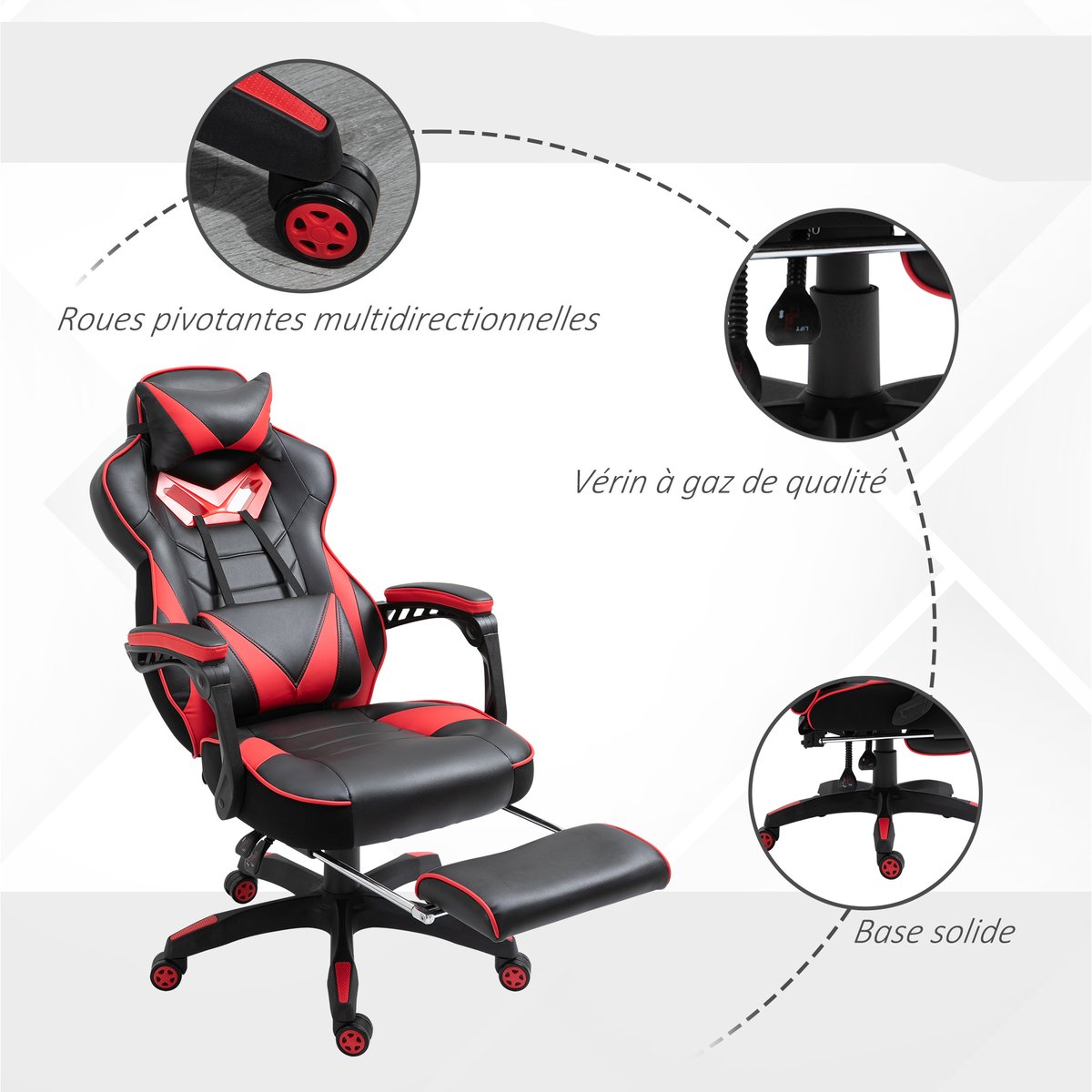 Fauteuil gaming Revêtement synthétique PU rouge et noir, HOMCOM