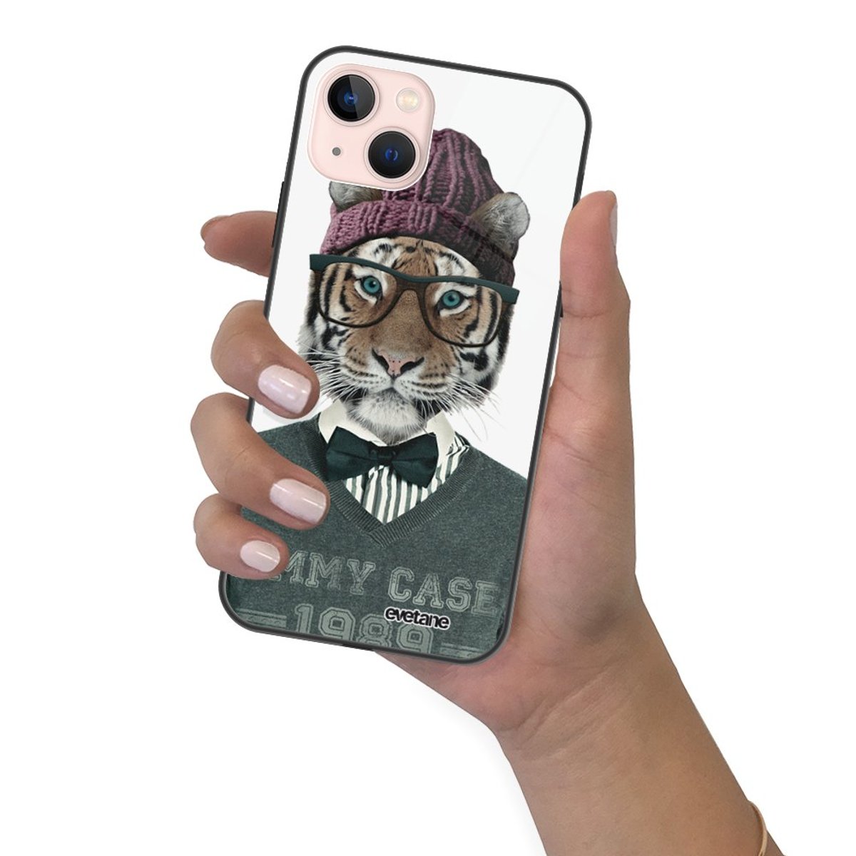 Coque soft touch glossy iPhone 13 tigre fashion, EVETANE