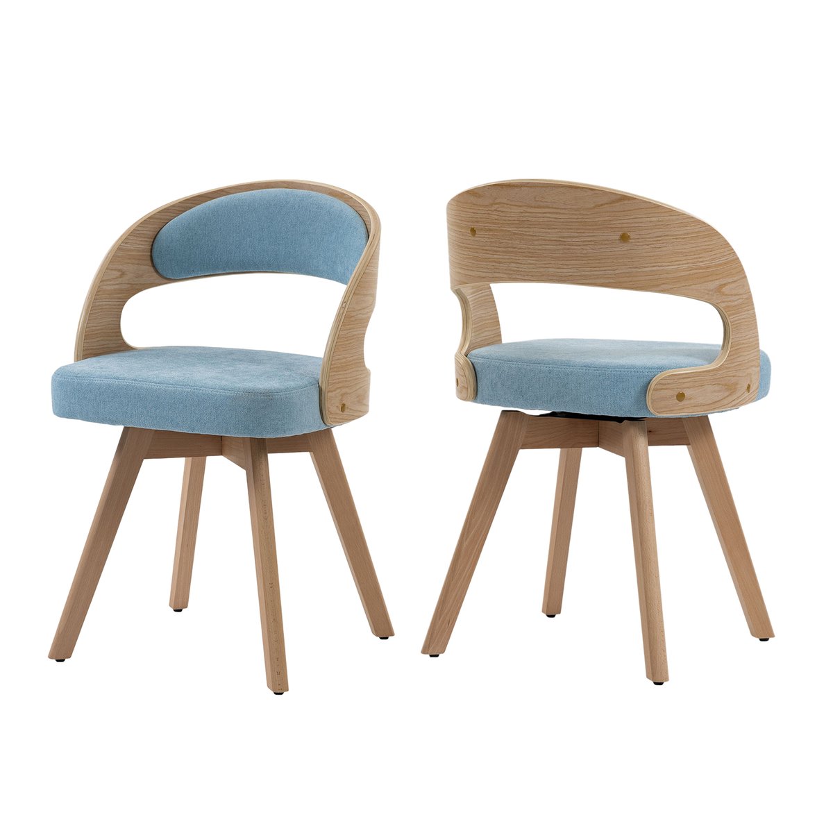 Lot de 2 fauteuils de salle à manger rotatif scandinave en hêtre, GINNY bleu, MEUBLES COSY