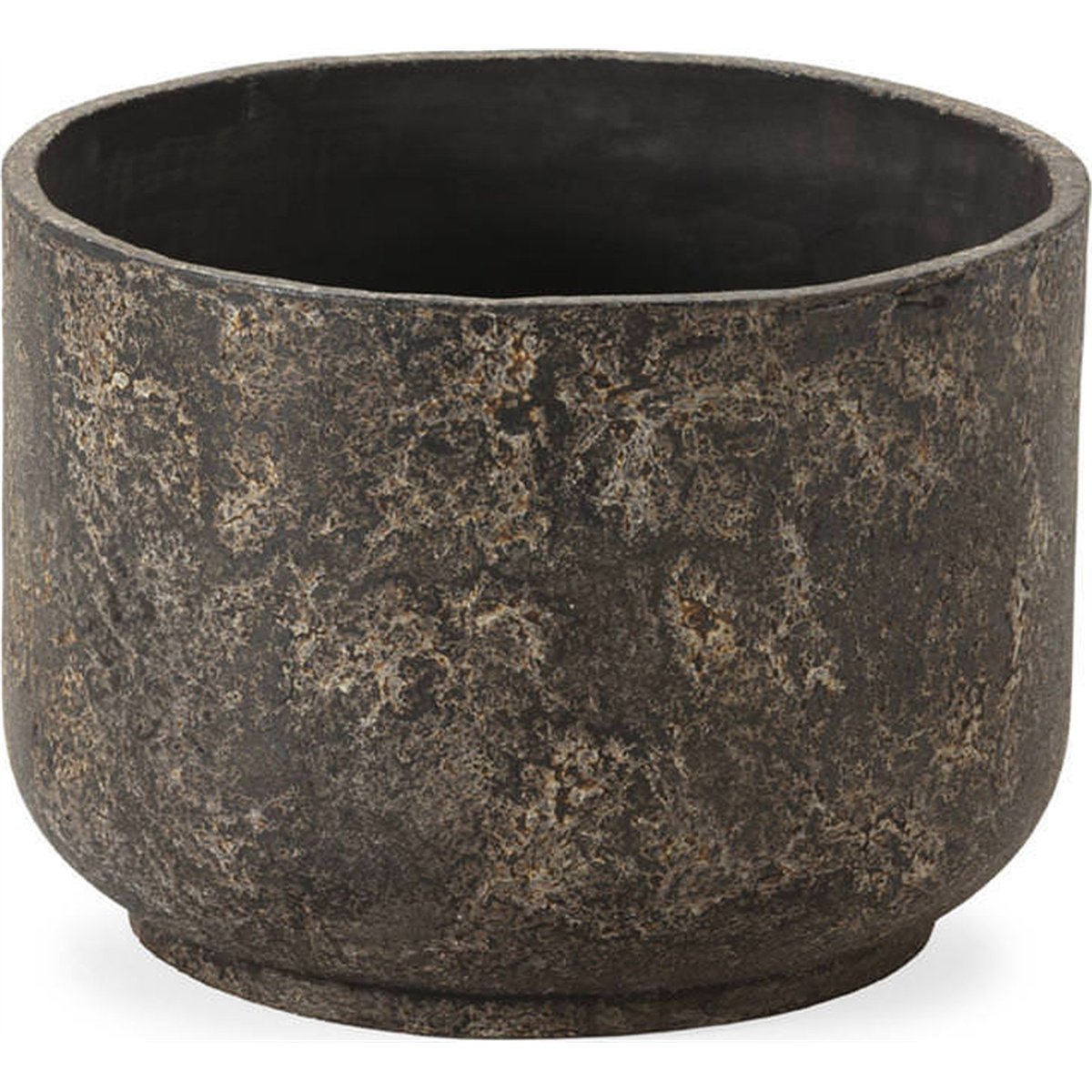 Cache-pot rond en fibres-ciment noir brûlé, RECOLLECTION