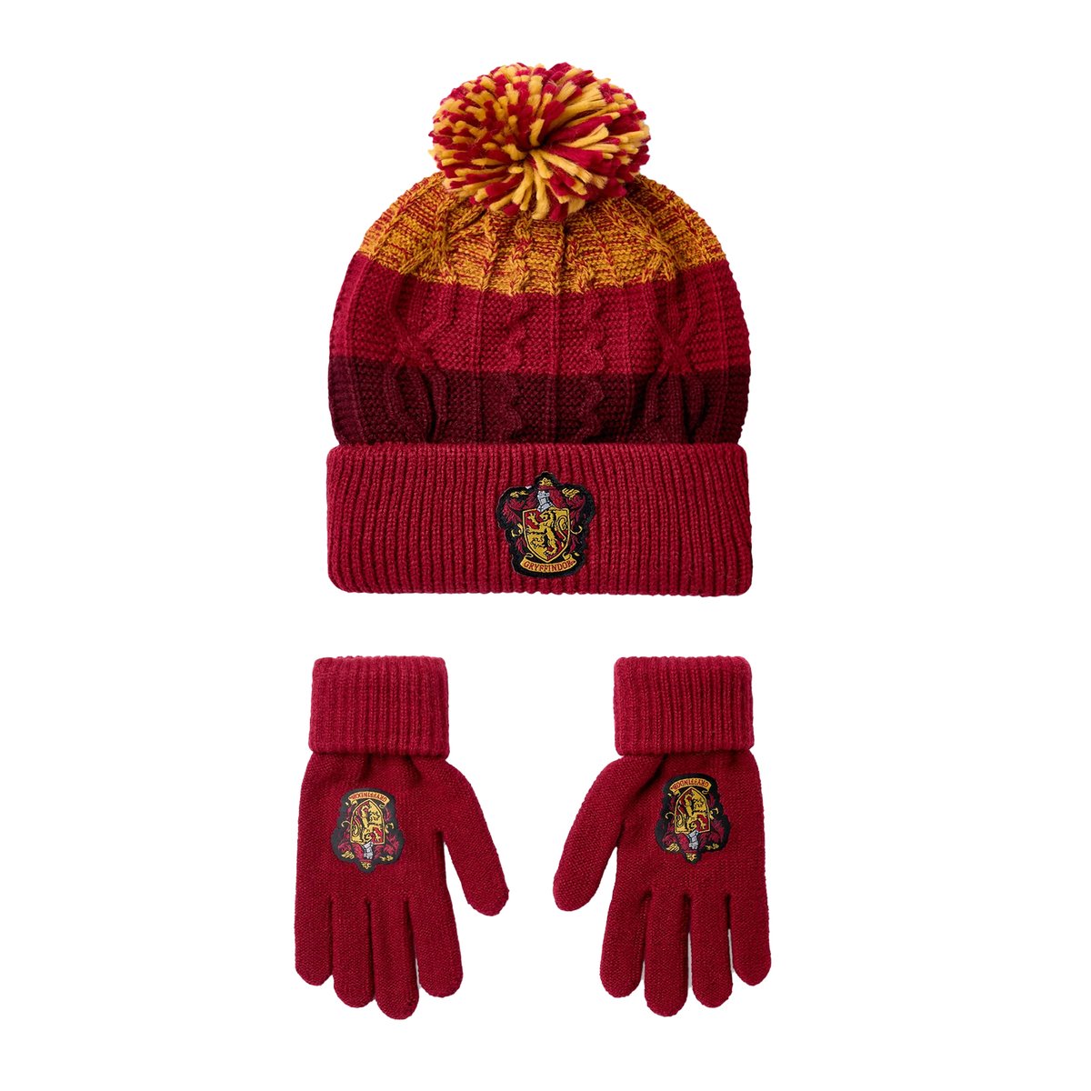 Ensemble bonnet et gants motif/style Gryffondor rouge / jaune, HARRY POTTER