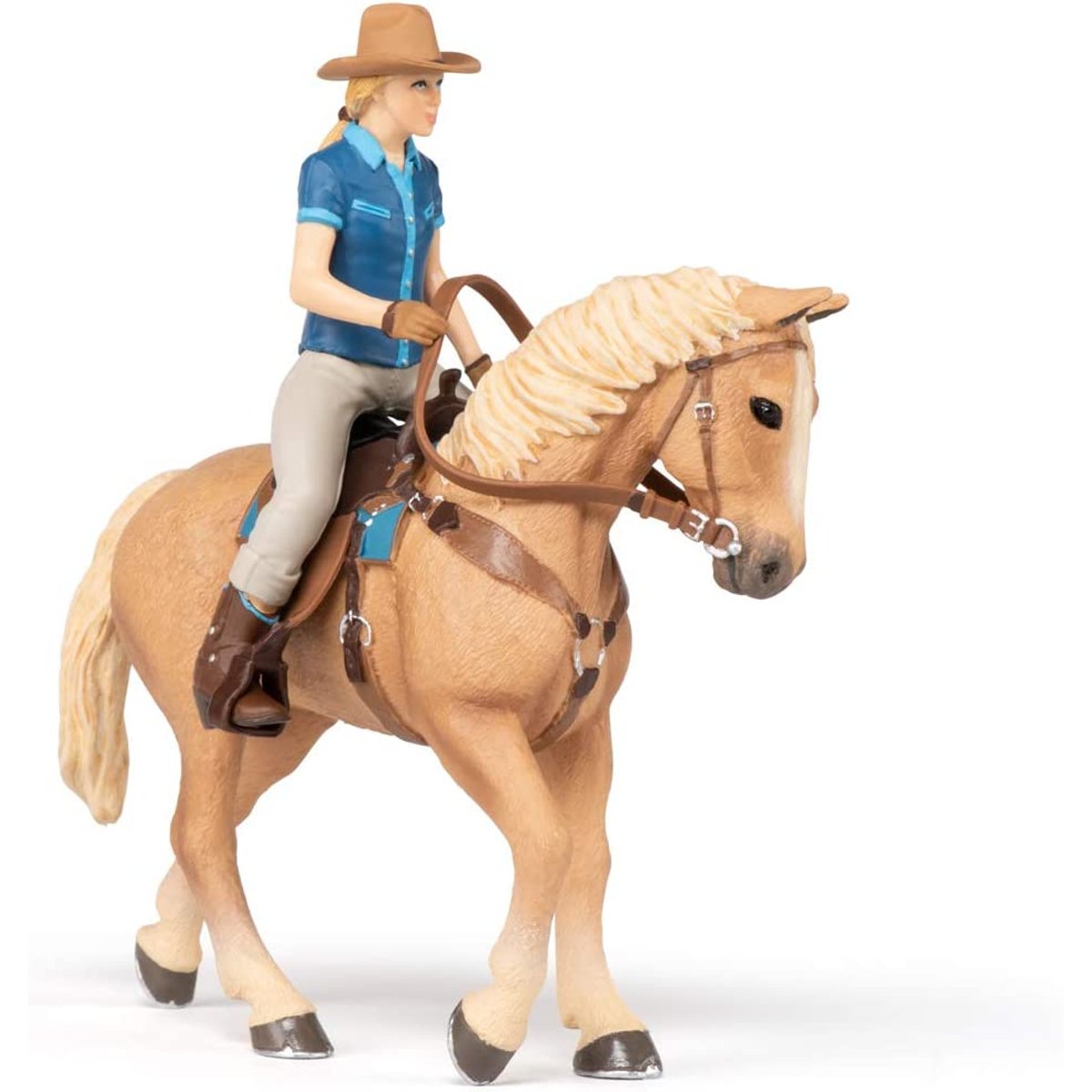Figurine Cheval western et sa cavalière beige, PAPO