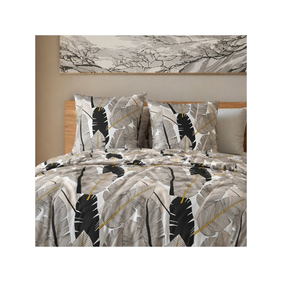 Housse de couette 2 personnes finition bouton + 2 taies 100% microfibre noir, DECORATIE