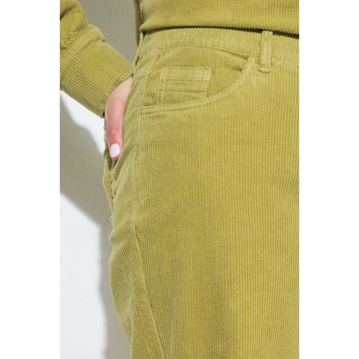 Pantalon Mary en velours côtelé, jambe large sauge, ULLA POPKEN