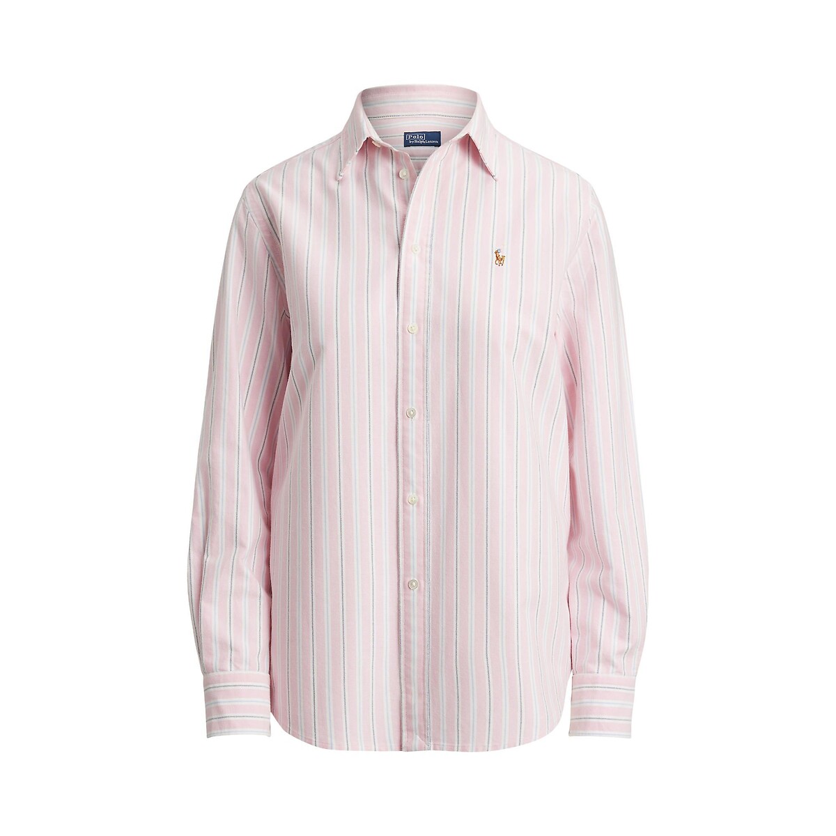 Striped Oxford Cotton Shirt with Long Sleeves pink striped, POLO RALPH LAUREN