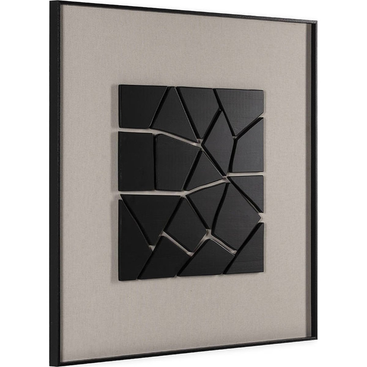 Tableau mural abstrait en bois et verre noir et crème, RECOLLECTION