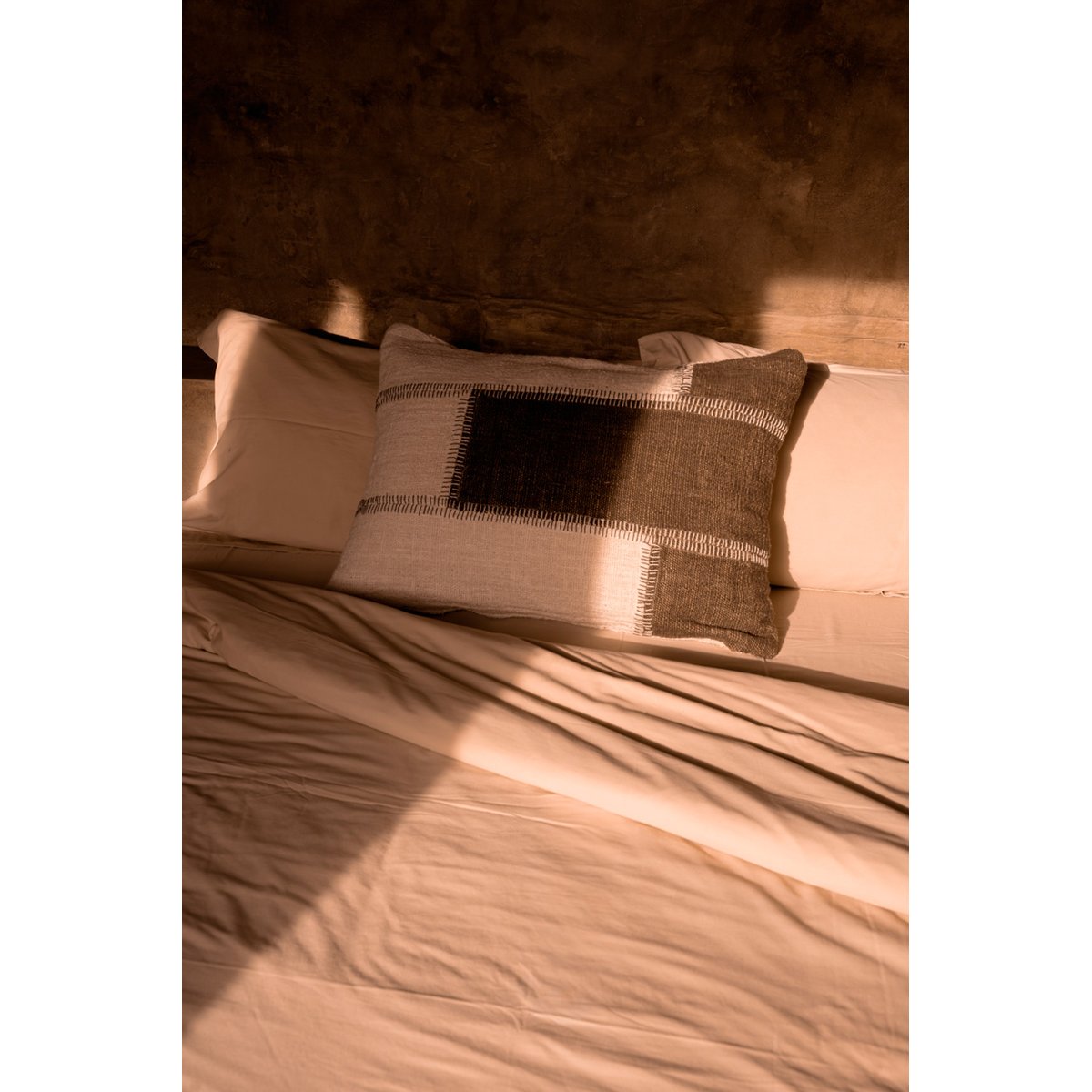 Housse de coussin en coton COCOA PATCHWORK brun naturel, BAZAR BIZAR
