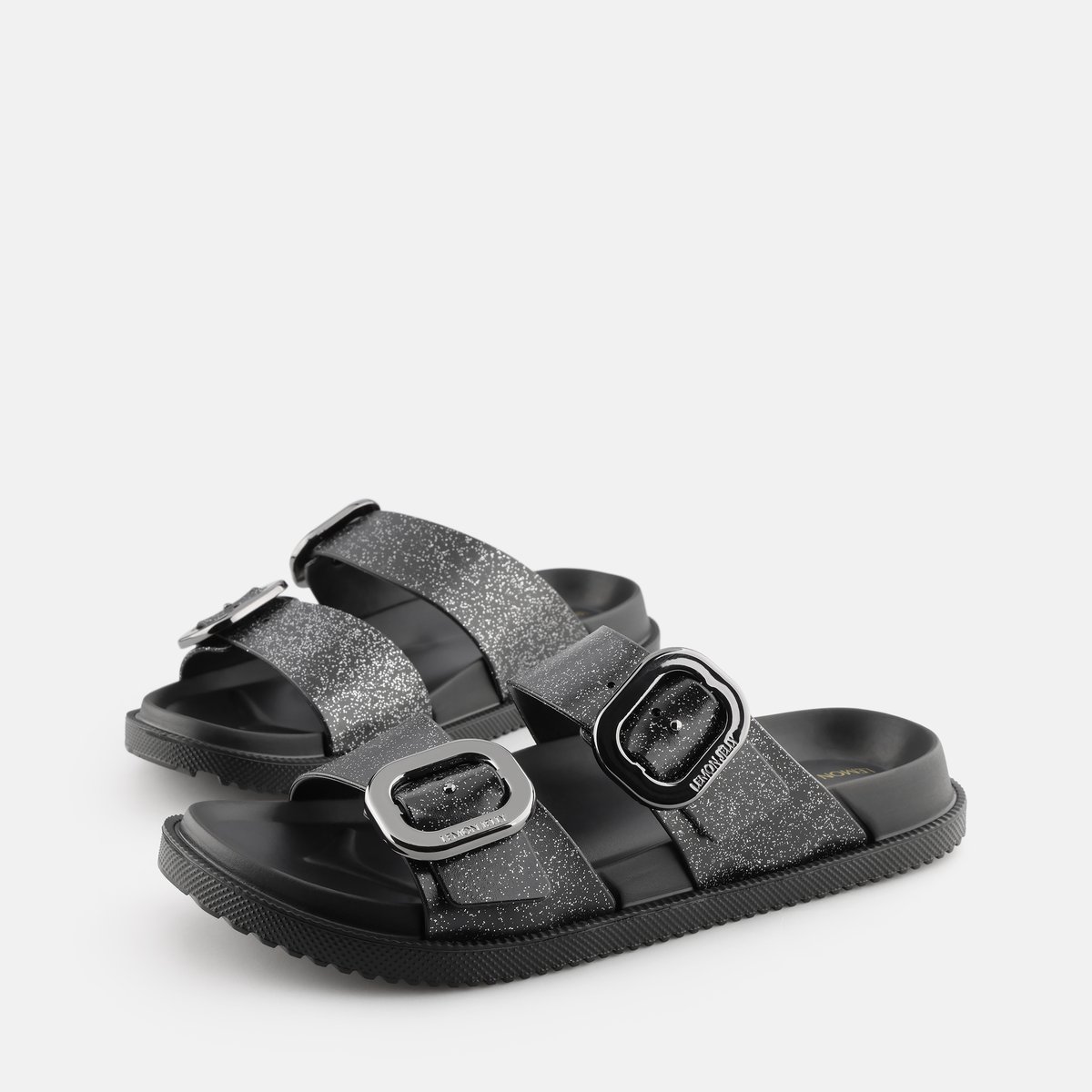 Sandales avec double buckles ELISE GLITTER noire, LEMON JELLY