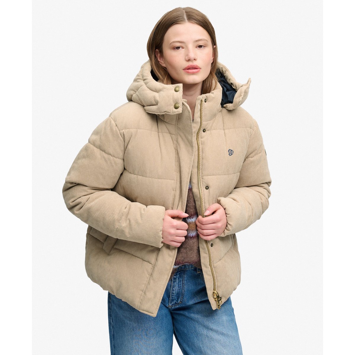 Doudoune à Capuche en Velours Premium brun encens, SUPERDRY