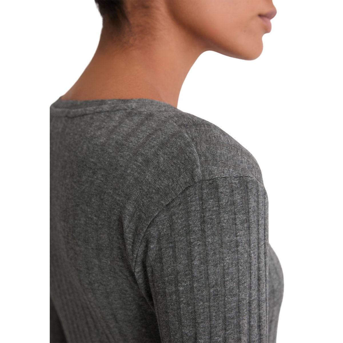 T-shirt long slim en mélange coton-modal organique gris, MARC O'POLO