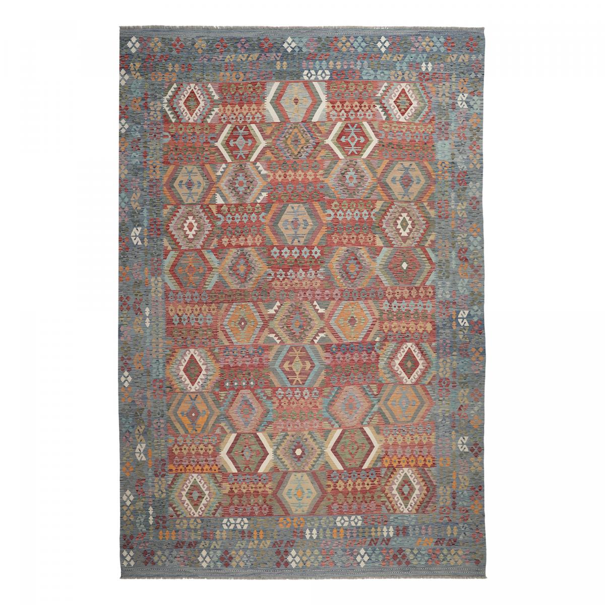 Tapis kilim ethnique, tissage plat artisanal, KILIM 91 multicolore, bleu, rouge, UN AMOUR DE TAPIS