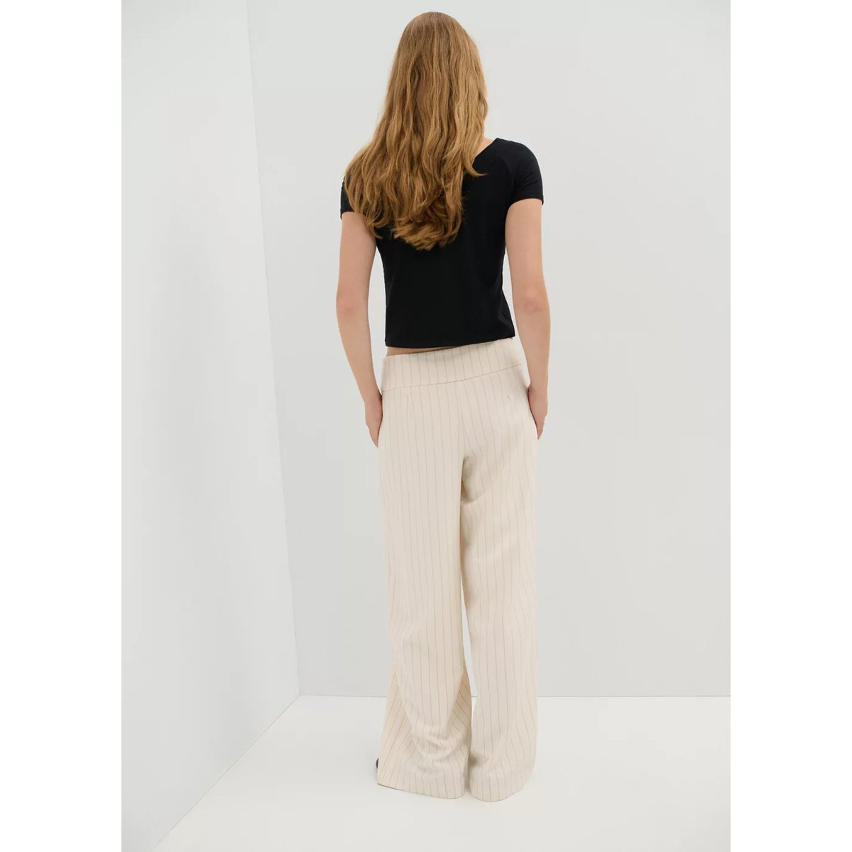 Pantalon droit fines rayures blanc cassé, MANGO TEEN