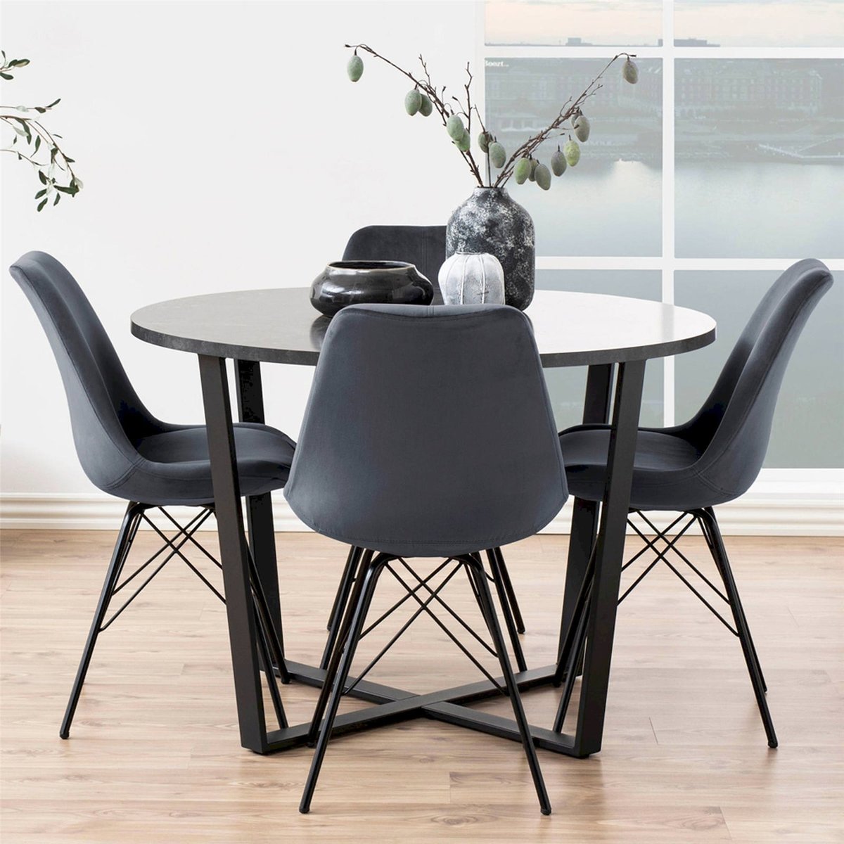 Table ronde ADHAFERA effet marbre noir effet marbre, RECOLLECTION