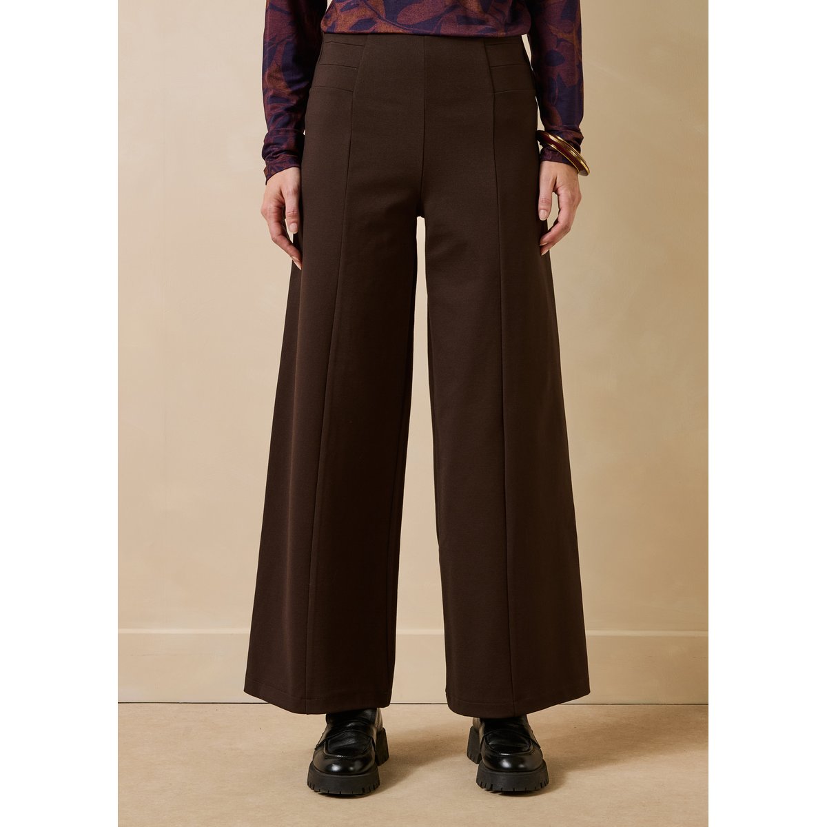 Pantalon cropped taille élastiquée chocolat, LA FEE MARABOUTEE