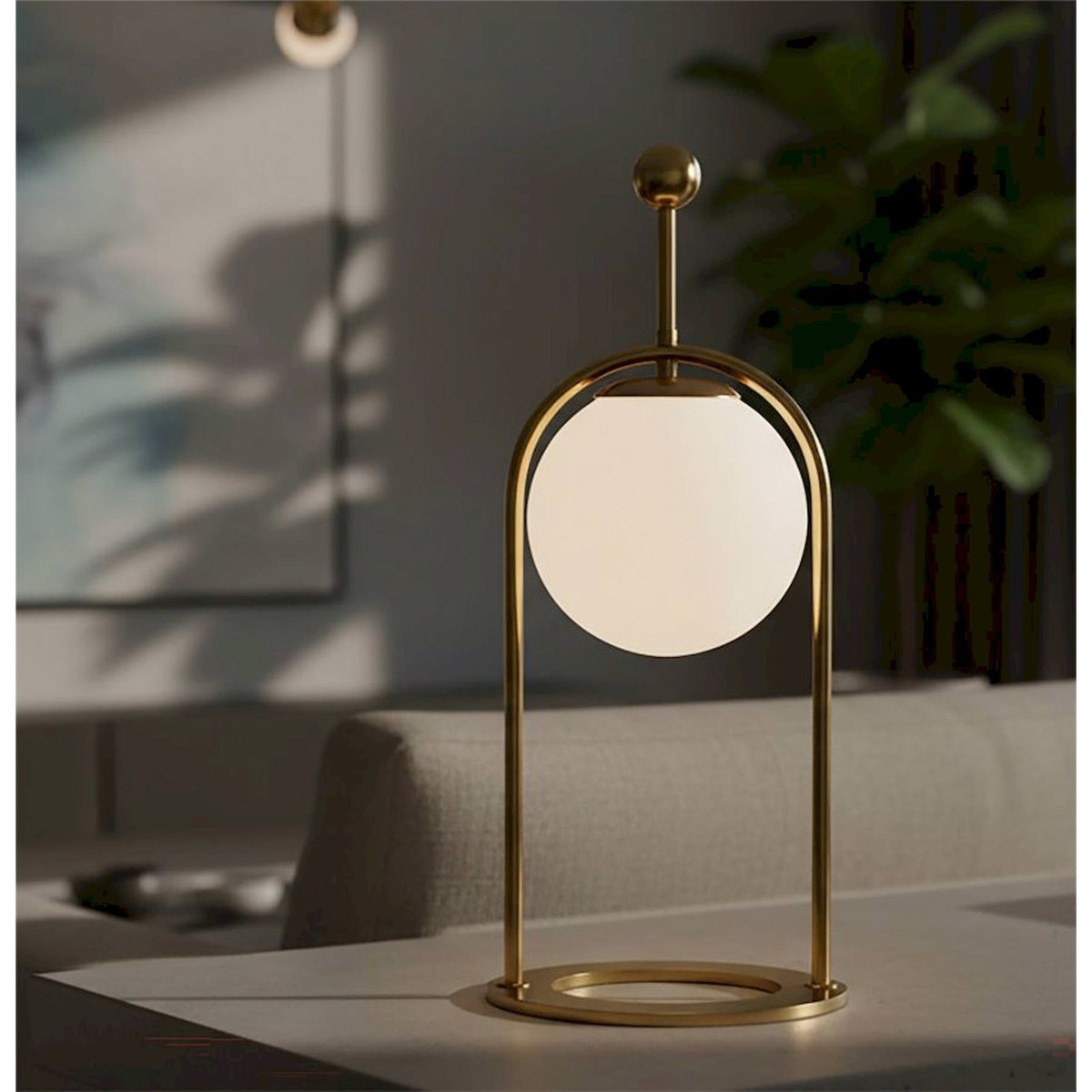 Lampe à poser en fer globe en verre GLAM doré et blanc, RECOLLECTION