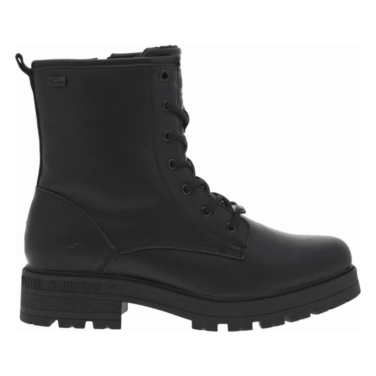 Bottines noires à talon décroché bas avec un zip et des lacets ronds noires, MUSTANG
